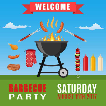 Bbq or barbecue party invitationのイラスト素材