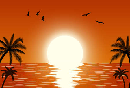 Silhouette palm tree on beachのイラスト素材