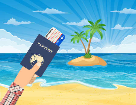 Summer beach with a sun,のイラスト素材