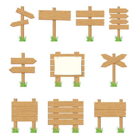 Wooden signboards, wood arrow sign set.のイラスト素材