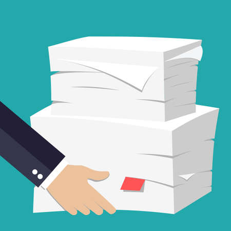 Hand holding stack of paper icon.のイラスト素材