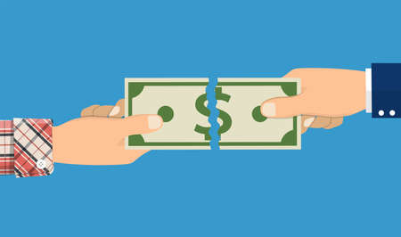 Hands tearing money icon.のイラスト素材
