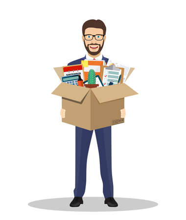 Businessman holding in a cardboard boxのイラスト素材