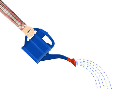 Hand with blue plastic watering can isolated on white. vector illustration in flat styleのイラスト素材