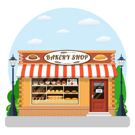 Bakery shop front veiw flat icon.のイラスト素材
