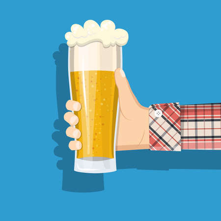 Glass of beer men holding in hand.のイラスト素材