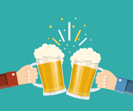 Two hands holding beer glasses.のイラスト素材