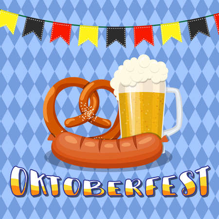 Oktoberfest beer festival, beer mug glass with foam filled to the brim, Octoberfest pubs.のイラスト素材