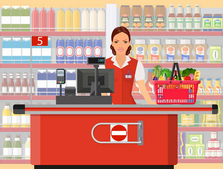 Groceries cashier at work.のイラスト素材