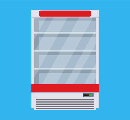 Modern commercial fridge or refrigerator for shop, pub, bar and trade organizations. Vector illustration in flat styleのイラスト素材