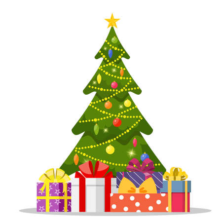 Christmas tree and holiday gifts.の写真素材