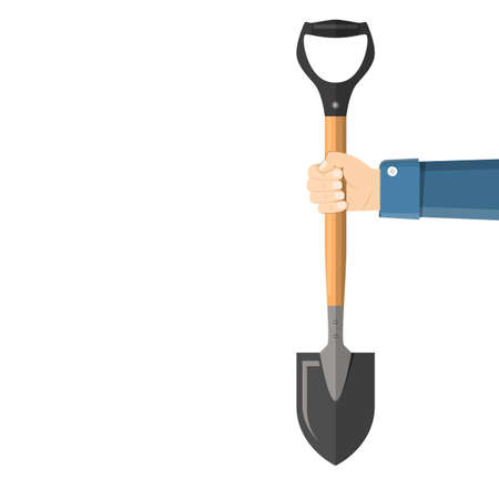 Hand holding Shovel Vector illustration in flat styleのイラスト素材