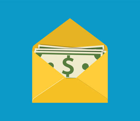 Envelope with money icon illustration on blue background.のイラスト素材