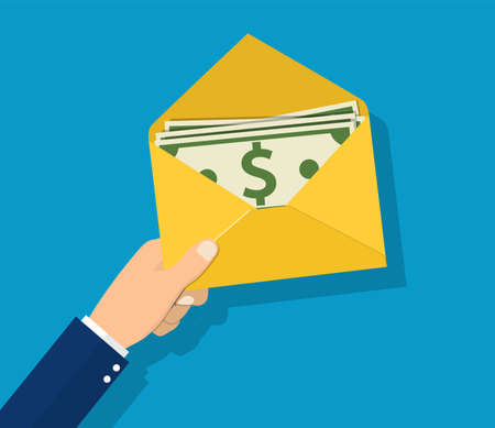 Money in envelope hold in hand of businessman illustration.のイラスト素材