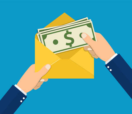 Hands businessman holding envelope with cash.のイラスト素材