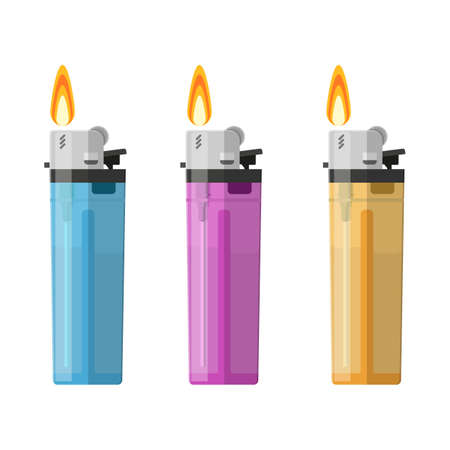 Plastic Lighter Set Tool with different colors. Vector illustration.のイラスト素材
