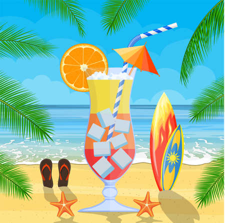 Huge glass with exotic cocktail vector illustrationのイラスト素材