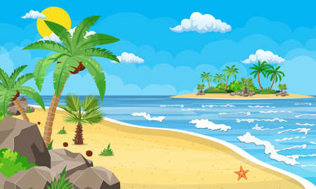 landscape of palm tree on beach vector illustration.のイラスト素材