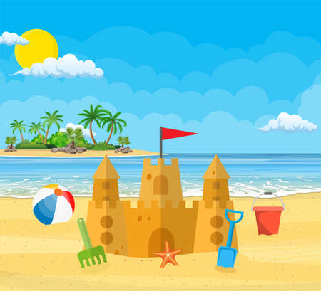 Summer Vacation. Sand Castle isolated on plain background.のイラスト素材