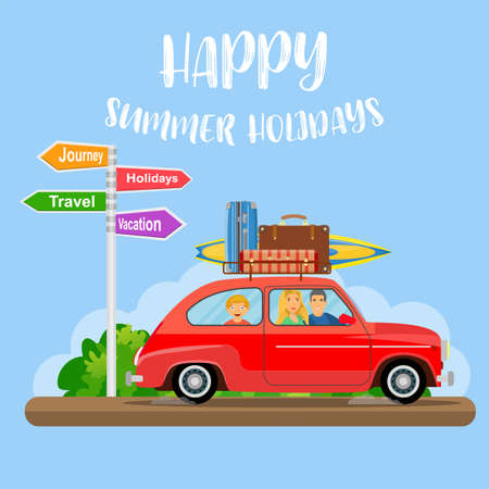 travel van with surfboard and suitcasesのイラスト素材
