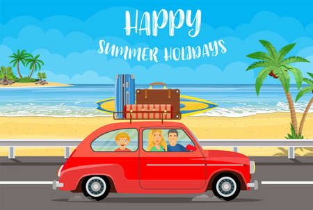 Happy family traveling by carのイラスト素材