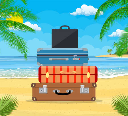 Luggage and  suitcases on tropical backgroundのイラスト素材