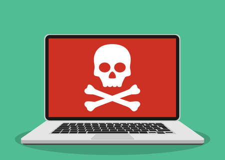 Laptop with skull on the screen.のイラスト素材