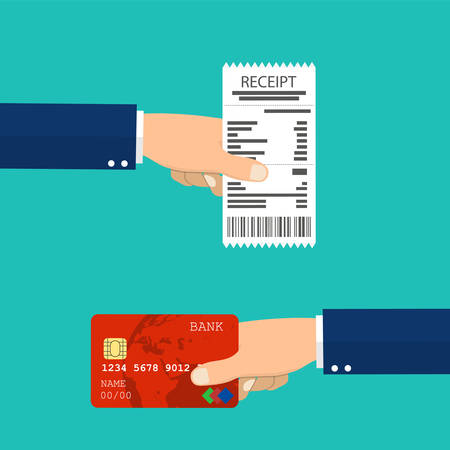 Hand holding receipt and hand holding credit card.のイラスト素材