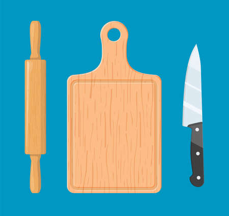 Rolling pin, cutting board and knife.のイラスト素材