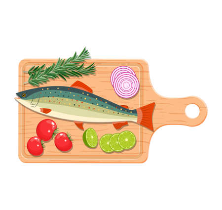 Ingredients and spices for cooking fish.のイラスト素材