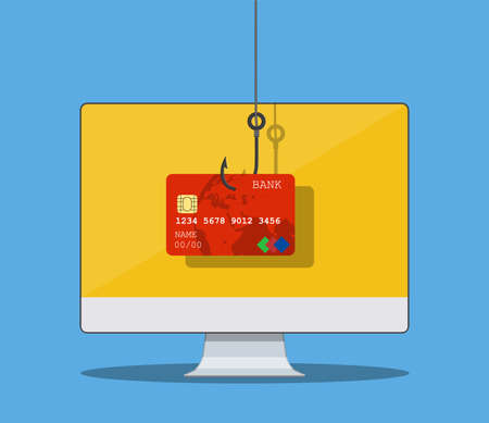 Internet phishing and hacking attack concept. Email spoofing and personal information security background. internet attack on credit card. vector illustration in flat design.のイラスト素材