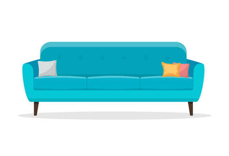 sofas with pillow icon isolated on white background. Vector illustration in flat styleのイラスト素材