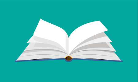 Open book with an upside down pages. Reading, education, e-book, literature, encyclopedia. Vector illustration in flat styleのイラスト素材