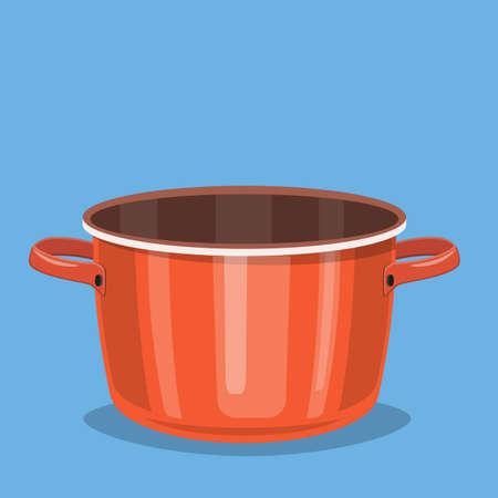 Black cooking pot, empty red saucepan. Vector illustration in flat styleのイラスト素材
