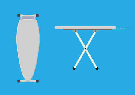 folded and unfolded ironing board Icon, vector illustration in flat style on blue backgroundのイラスト素材
