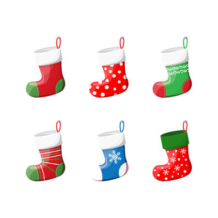Cute Christmas Socks set . Vector illustration in flat styleのイラスト素材