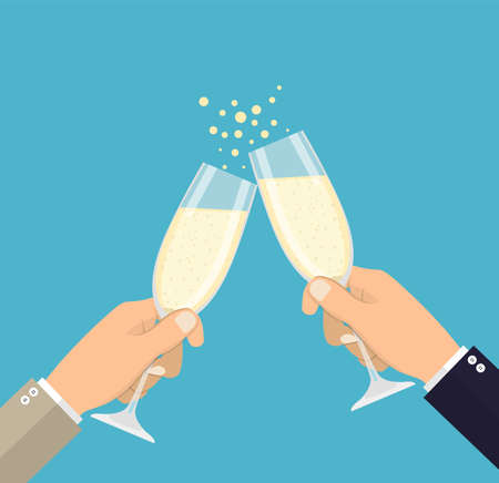 Business success celebration. Hands holding glasses. Vector illustration flat styleのイラスト素材