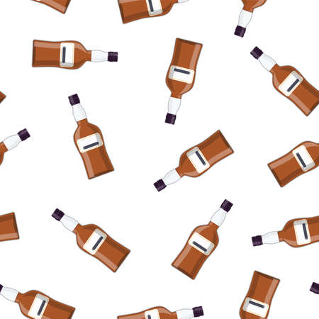 Bottle of rum. Rum alcohol drink. Seamless Repeat Pattern Background. vector illustration in flat styleのイラスト素材