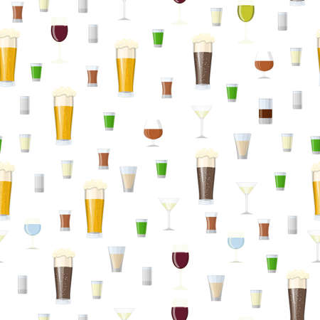 Seamless pattern Background with Alcoholic drinks glasses. Vector illustration in flat styleのイラスト素材