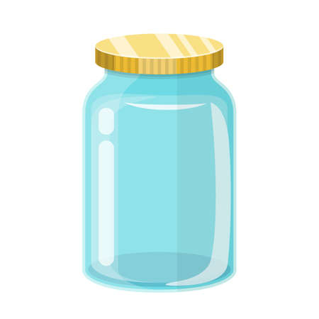 Empty glass transparent jar with gold lid. Vector illustration in flat styleのイラスト素材