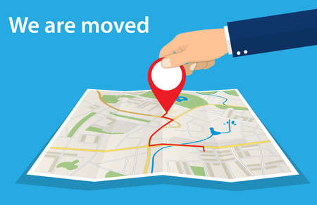 Moving concept. Changing address, new location on navigation map. Use for, landing page, template, ui, web, mobile app, poster, banner Vector illustration in flat styleのイラスト素材