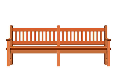 Wooden bench isolated on white background. City park bench. Vector illustration in flat styleのイラスト素材