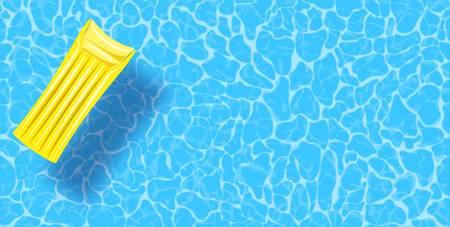 Swimming pool top view background. Rubber raft floating on water. Colorful vector poster template...