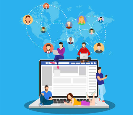 Social network web site surfing concept, people connecting all over the world. Vector illustration...