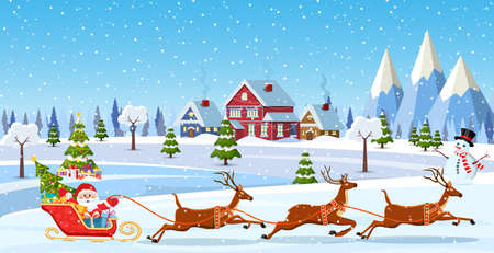 house in snowy Christmas landscapeのイラスト素材