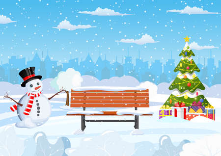 snowy winter city parkのイラスト素材