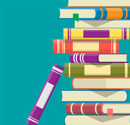 Pile of books. Reading education, e-book, literature, encyclopedia. Vector illustration in flat styleのイラスト素材