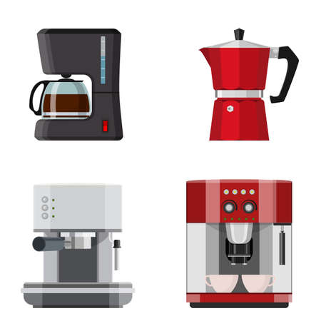 A set coffee machines isolated on white background. Vector illustration in flat style.のイラスト素材