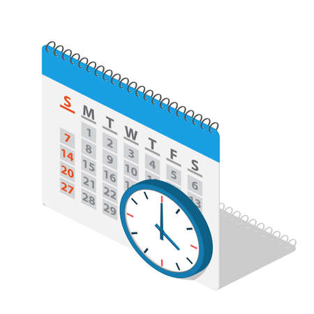 Calendar and clock in isometric icon. The concept of planning cases, important events and dates....