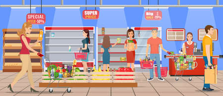 Customers people bying products in supermarketのイラスト素材